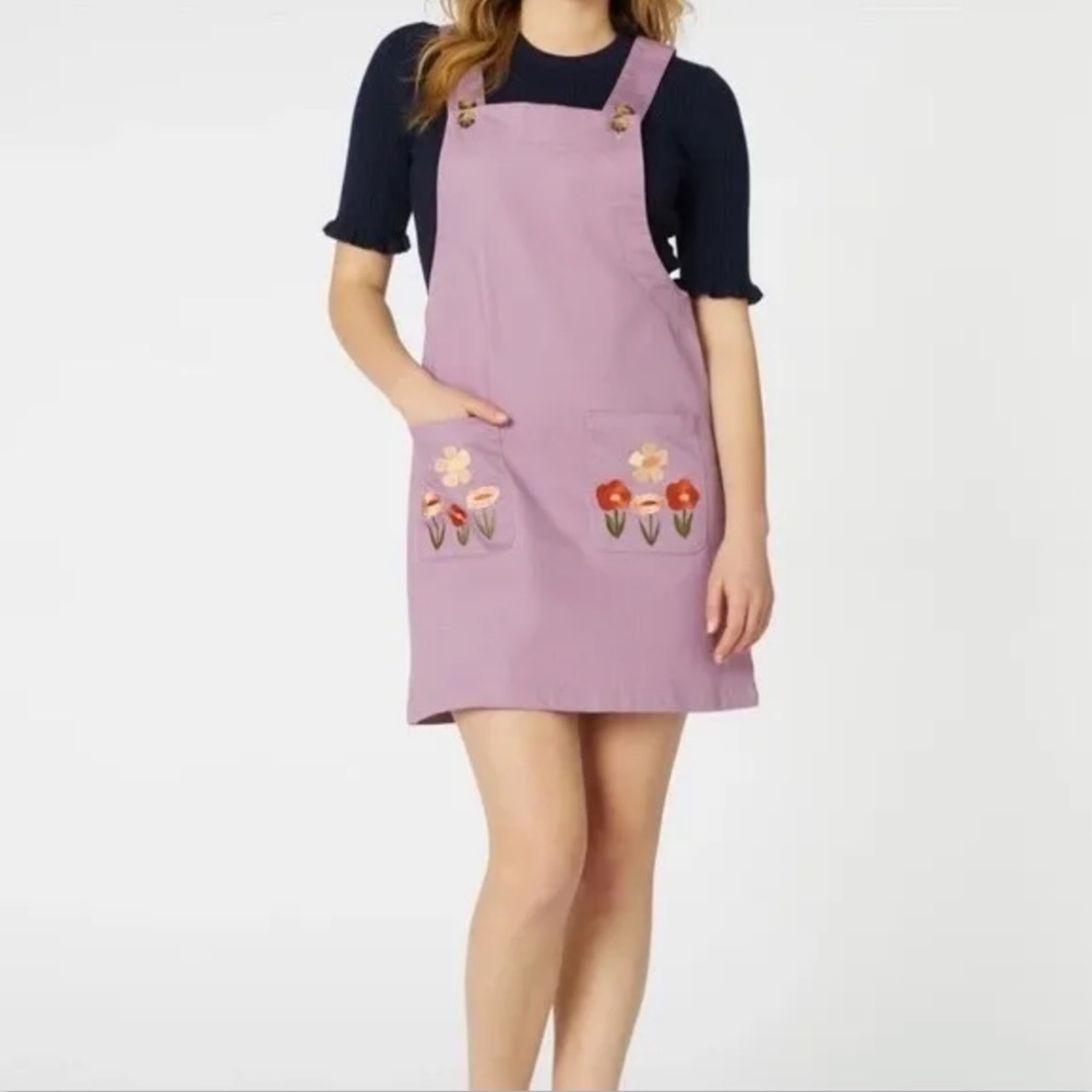 PRINCESS HIGHWAY Enid Lilac Floral Embroidered Overall Pinafore Pinny Dress Sz 8 - Picture 1 of 13